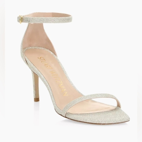 Stuart Weitzman Nudistcurve Glitter High-Heel Sandals Gold Size 11 - Picture 1 of 8
